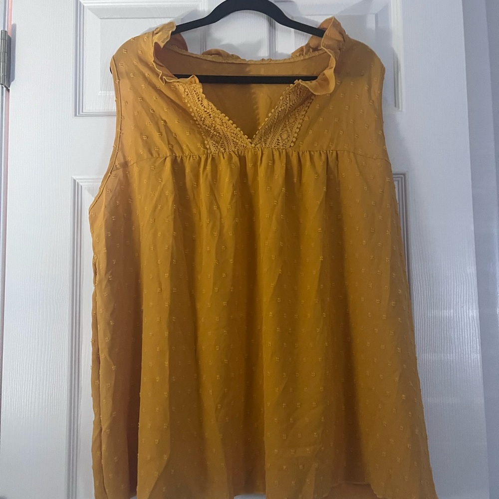 SHEIN Mustard Ruffle Trim Blouse